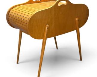 Danish Modern Roll Top Tambour Sewing Cabinet
