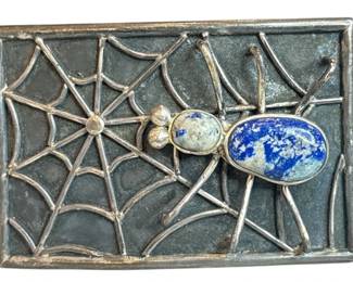Southwestern Sterling Silver Spider & Web Belt Buckle