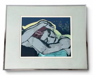 Modernist Mixed Media Portrait of Sleeping Woman