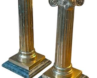 Pair of Italian Brass and Marble Column Candle Holders