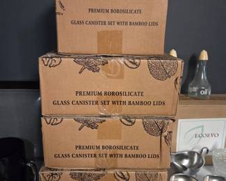New in Box Glass Canisters