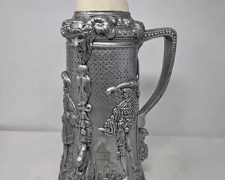 8 VintageGermanCeramicBeerSteinwithRaisedReliefFigures
