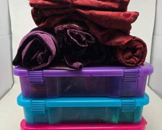 176 AssortedFabricRemnants3SmallTotesOfCraftingSupplies