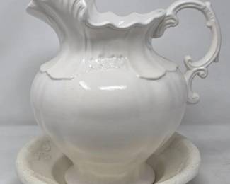 7 VintageWhiteCeramicWashPitcherBasinSet