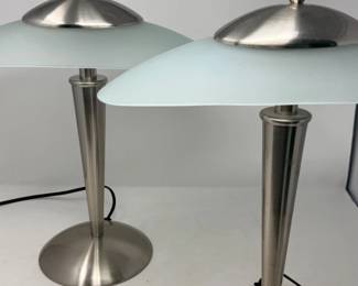 97 PostmodernPairofTouchLampsFrostedGlassSatinNickel