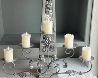 26 SilverToneMetal5LightCandelabrawithMosaicAccent