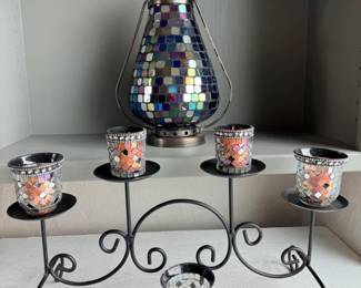 22 MosaicGlassRelightLanternCandelabraSet