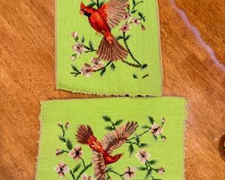 103 2VintageNeedlepointBirdPanels