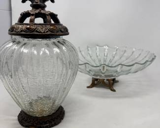 160 DecorativeCrackleGlassPotpourristyleJarFootedBowl