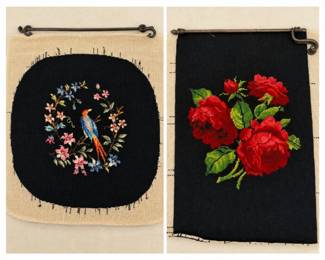 107 2VintageFloralBirdNeedlepointPanels