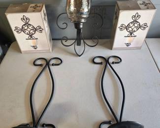 131 SetOf5BlackWroughtIronScrollStyleWallCandleSconces
