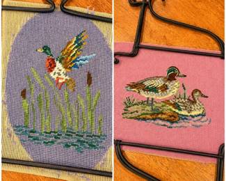 102 2VintageNeedlepointDuckWallHangings