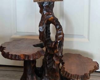 4 MidCenturyRootCarved3TierPlantStand