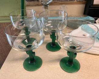 Cute set of four margarita glasses with green cactus bases