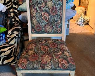 Beautiful high-back chair with floral tapestry