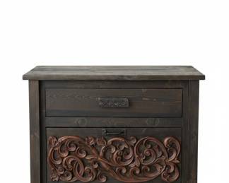 HandCarved Mango Wood Floral Nightstand
