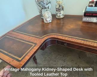Vintage Mahogany KidneyShaped Desk with Tooled Leather Top second image