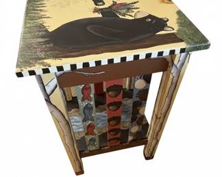 HandPainted Folk Art Bear Side Table third image