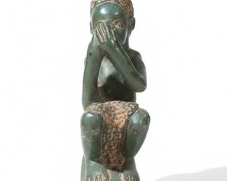 African Hear No Evil Soapstone Sculpture
