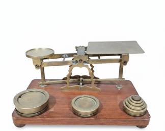 Antique S. Mordan Co. Brass Postal Scale with Weights