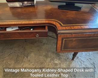 Vintage Mahogany KidneyShaped Desk with Tooled Leather Top third image