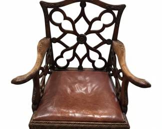 Chippendale Style Carved Mahogany Armchair with Eagle Head Arms