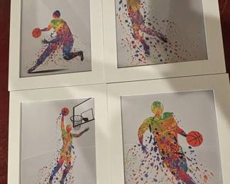 Set of Four Framed Basketball Player Watercolor Art Prints