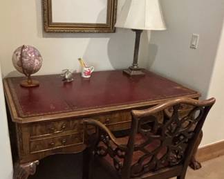 Chippendale Style Mahogany Kneehole Desk with Ball and Claw Feet