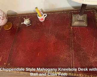 Chippendale Style Mahogany Kneehole Desk with Ball and Claw Feet fifth image