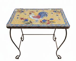 Vintage Rooster Motif Mosaic Accent Table