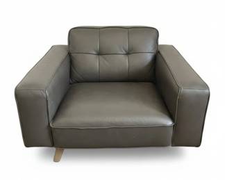 MidCentury Modern Style Tufted Grey Leather Armchair