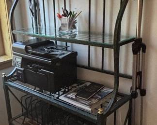 Wrought Iron Bakers Rack with Shell Motif and Glass Shelves