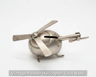 Vintage Pewter Helicopter Coin Bank second image