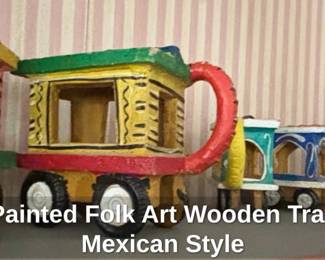 HandPainted Folk Art Wooden Train Set Mexican Style