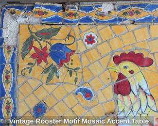 Vintage Rooster Motif Mosaic Accent Table second image