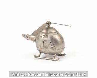 Vintage Pewter Helicopter Coin Bank