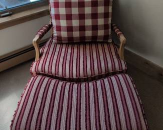 French Provincial Style Bergre Chair and Ottoman with Striped Upholstery second image