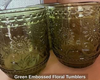 Green Embossed Floral Tumblers