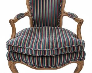 French Louis XV Style Striped Velvet Armchair