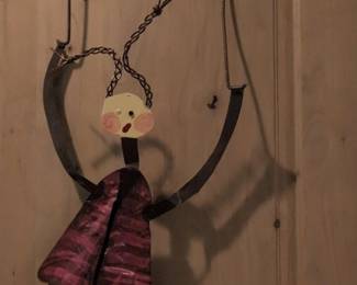 Whimsical Metal and Fabric Folk Art Sculpture