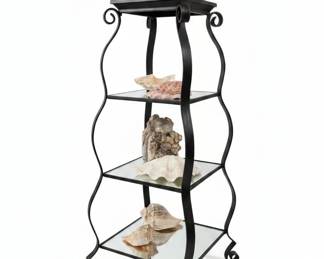 Wrought Iron ThreeTiered Etagere with Mirrored Shelves