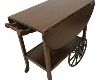 Vintage DropLeaf Mahogany Tea Cart with Spoke Wheels