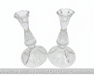American Brilliant Period Cut Glass Candlesticks