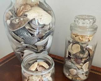 Collection of Three Decorative Glass Jars with Seashells