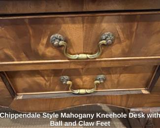 Chippendale Style Mahogany Kneehole Desk with Ball and Claw Feet fourth image
