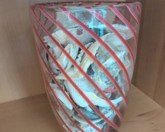 Murano Red and White Swirl Latticino Vase