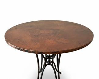 Hammered Copper Top Dining Table with Wrought Iron Base and Upholstered Chairs third image