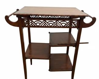 Vintage Mahogany Tiered Side Table with Fretwork