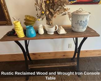 Rustic Reclaimed Wood and Wrought Iron Console Table