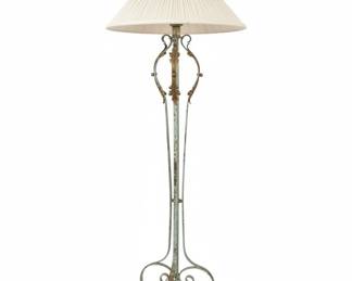 Vintage French Wrought Iron Floor Lamp with Verdigris Finish